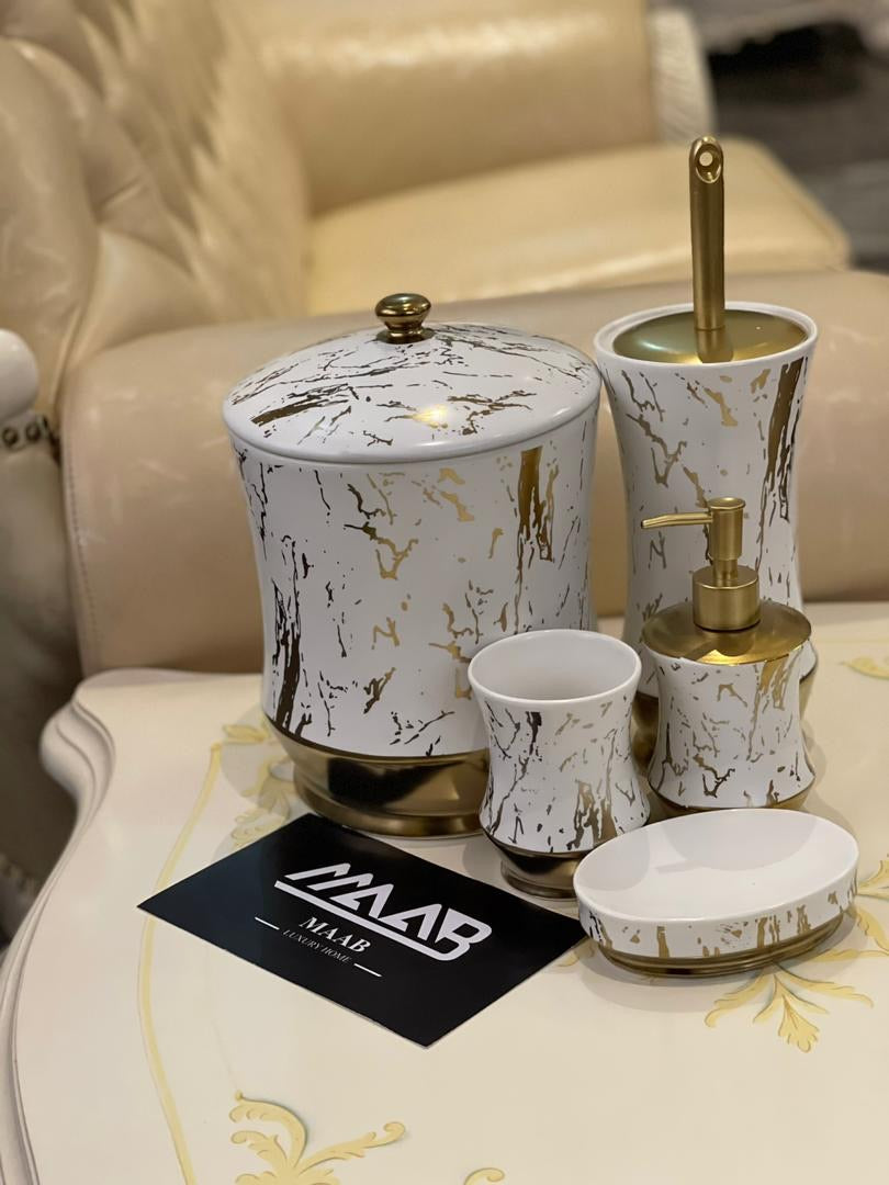 White and Gold Marble Toilet Set