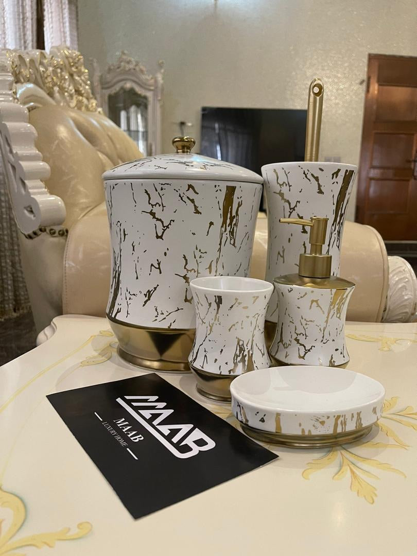 White and Gold Marble Toilet Set