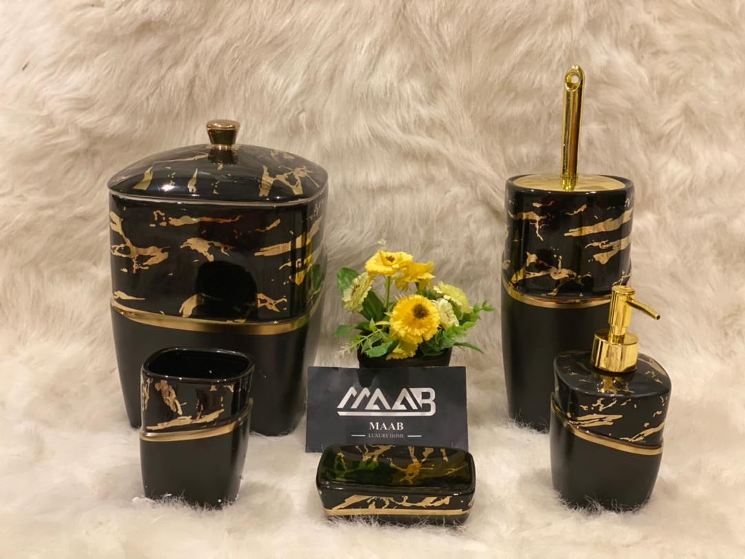 Black and Gold Marble toilet set