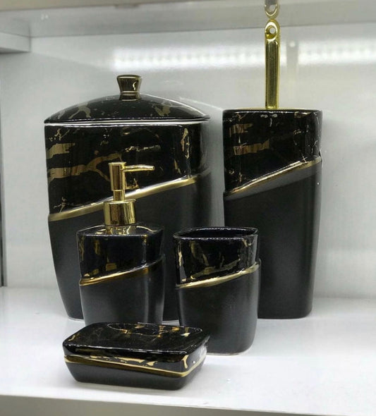 Black and Gold Marble toilet set