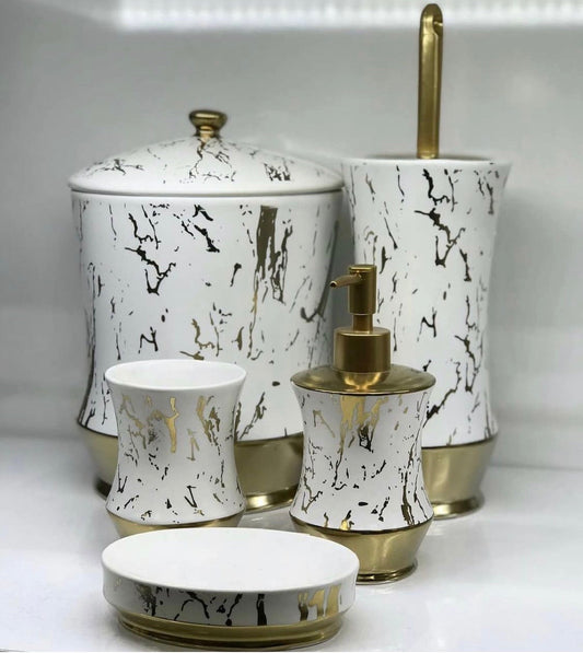 White and Gold Marble Toilet Set