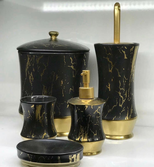 Black and Gold Marble Toilet Set
