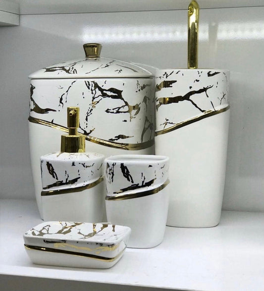 White and Gold Marble Toilet Set