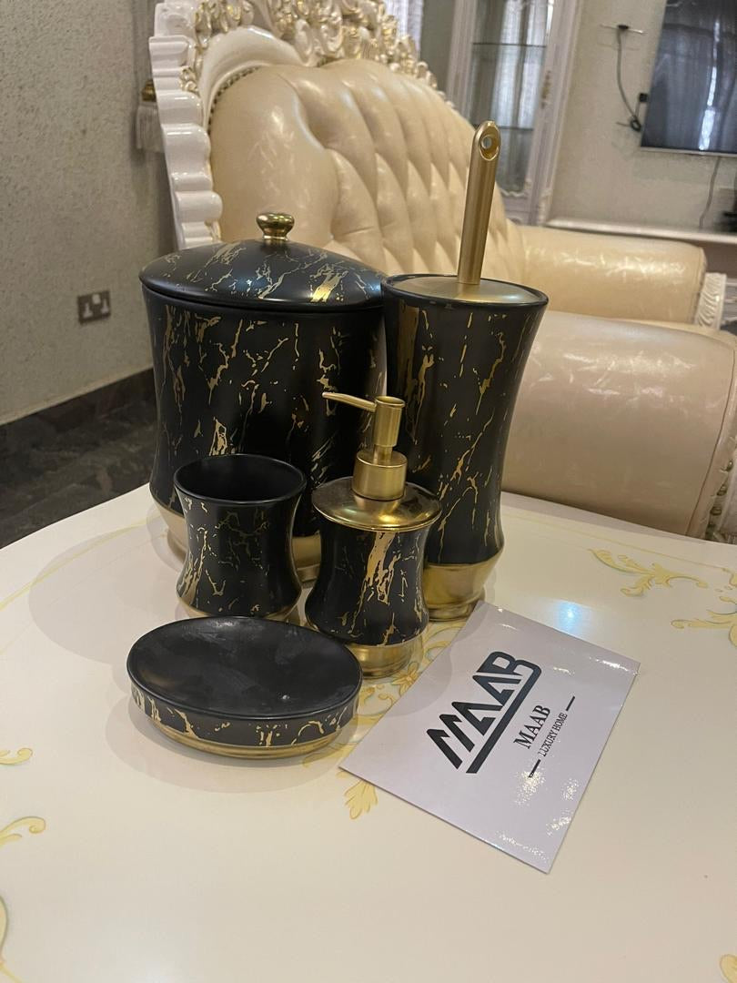 Black and Gold Marble Toilet Set