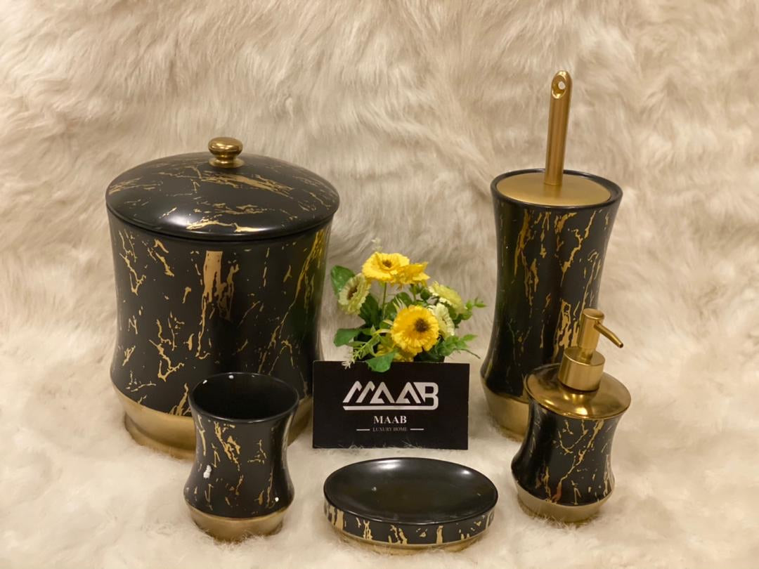 Black and Gold Marble Toilet Set